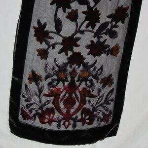 Cocoon House Burn Out Silk Blend Velvet Scarf Red Gold Black Floral Scarf